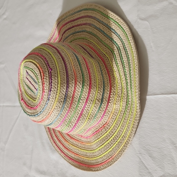 Summer Ladies Sun Beach Paper Straw Neon Stripe Hat Floppy Foldable Med Brim - Picture 6 of 12